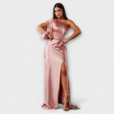Elisa - Petrolfarbenes One-Shoulder-Kleid mit Raffung