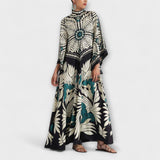 Giselle - Schwarzes Maxikleid mit Blättermuster