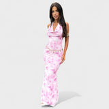 Mara - Rosa Maxikleid mit Blütenmuster