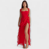 Lara - Bordeauxrotes Maxikleid mit Schlitz