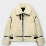Adele - Cremefarbene stylische Teddy-Bomberjacke