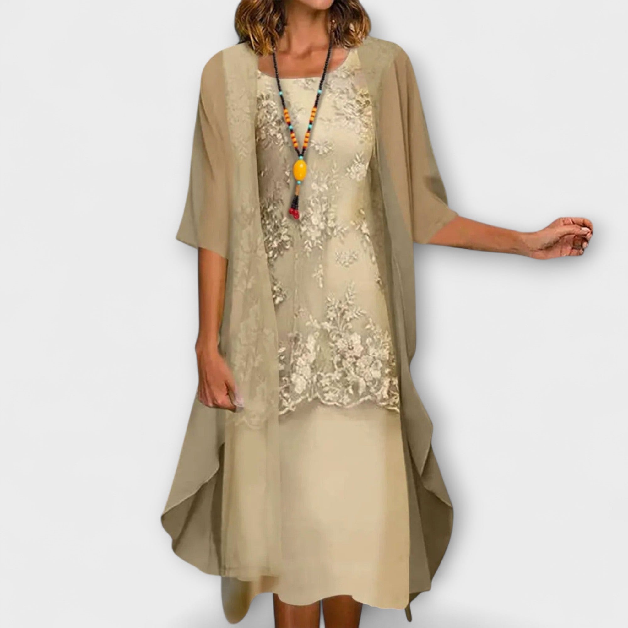 Danielle - Hellblaues zweiteiliges Chiffonkleid mit Spitze