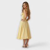 Kiana - Cremefarbenes Korsett-Midikleid mit Blümchen