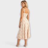 Kiana - Cremefarbenes Korsett-Midikleid mit Blümchen