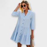 Shanna - Hellblaues luftiges Midikleid mit Streifen