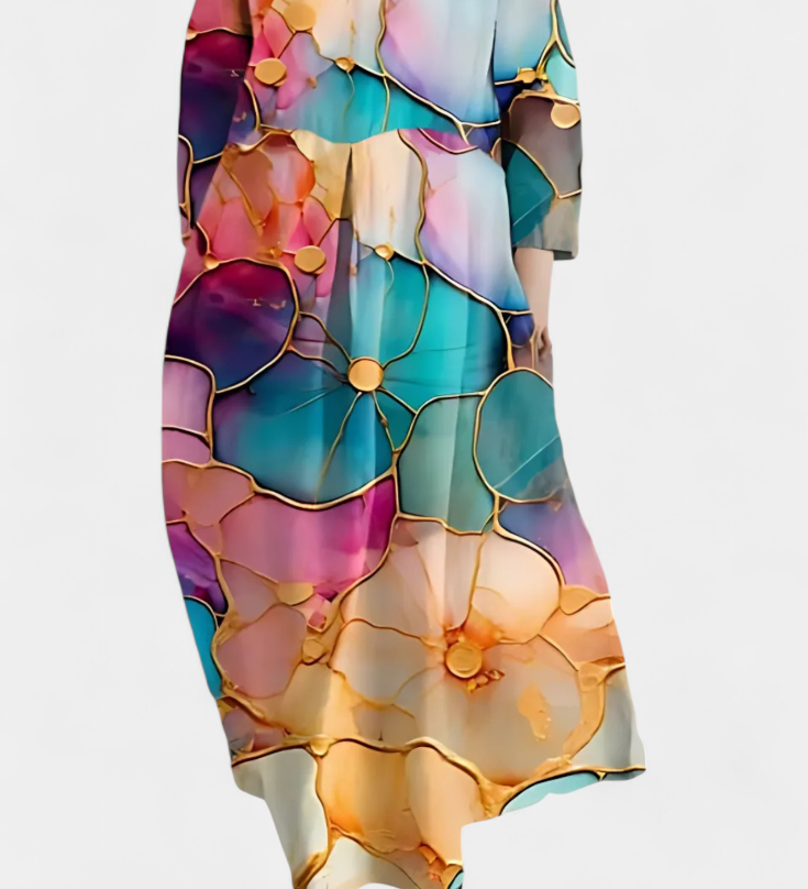 Ana - Buntes fliessendes Kleid mit Aquarellmuster