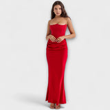 Schwarzes Satin-Maxikleid mit Drapierung