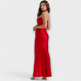 Schwarzes Satin-Maxikleid mit Drapierung