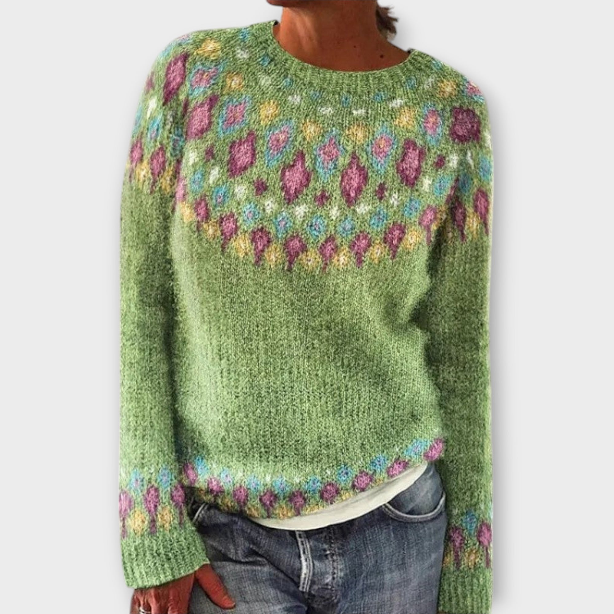 Devyn - Petrolfarbener kuscheliger Pullover mit Norweger-Muster