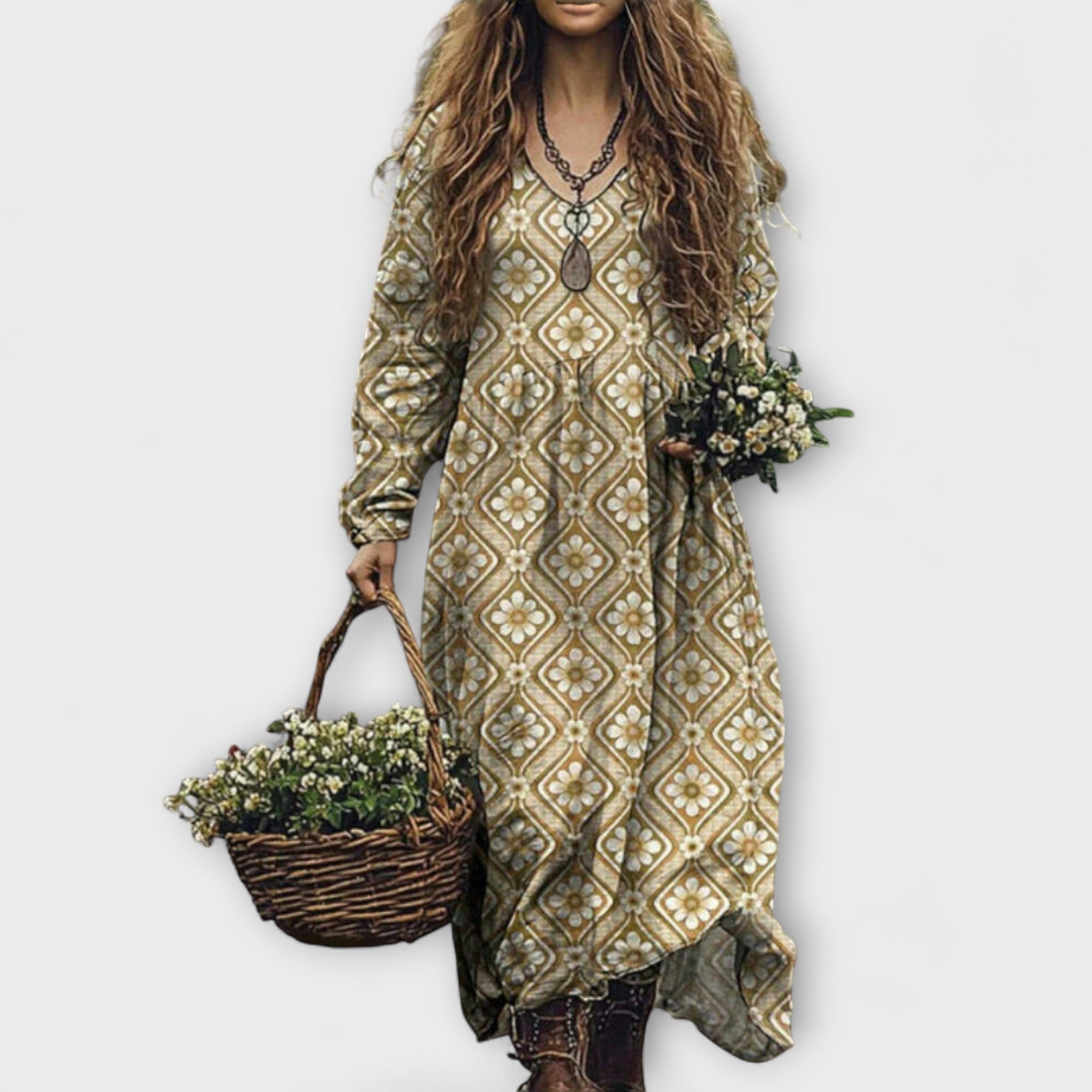 Juri - Langes Kleid mit Vintage-Muster