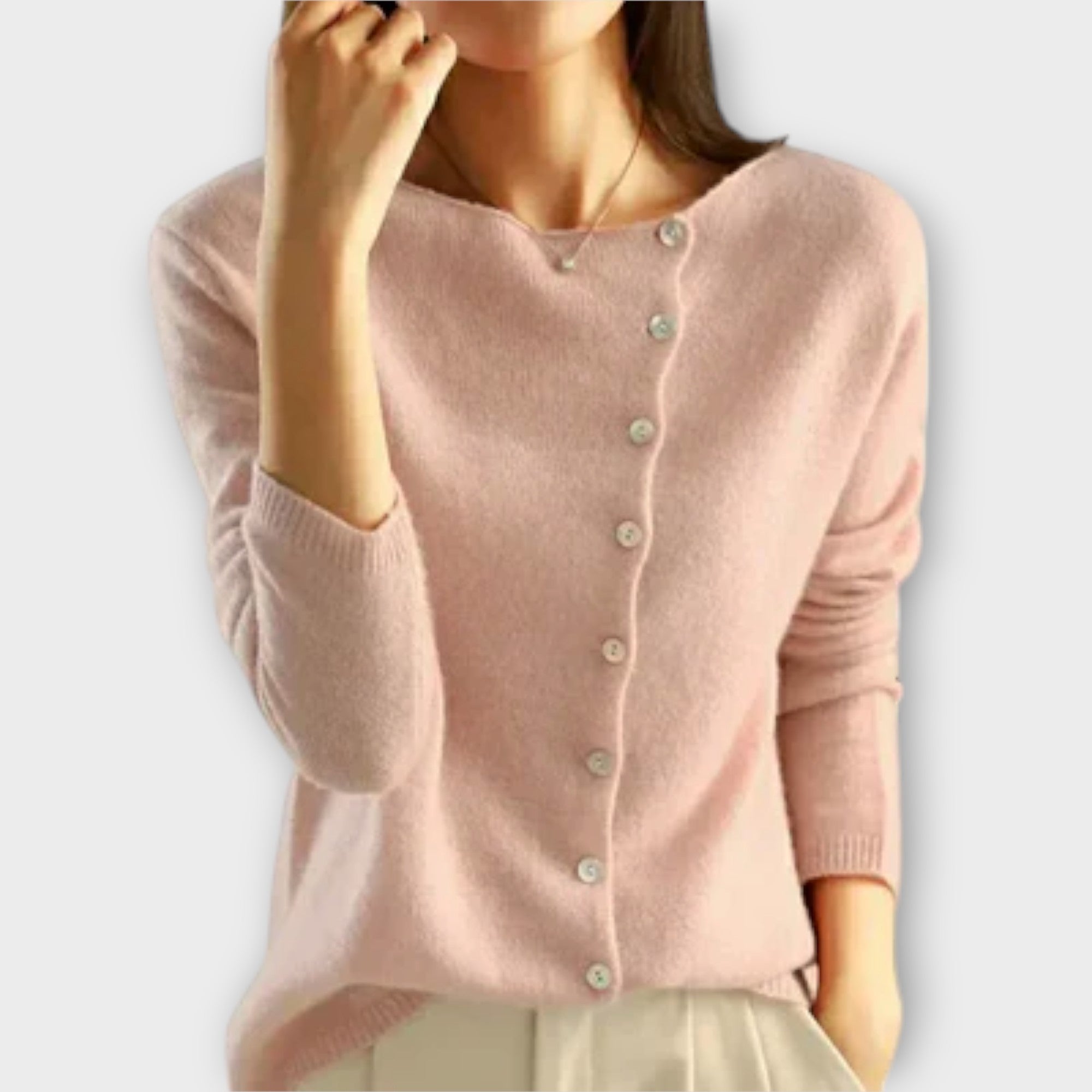 Paige - Grauer gemütlicher Cardigan mit Knopfleiste