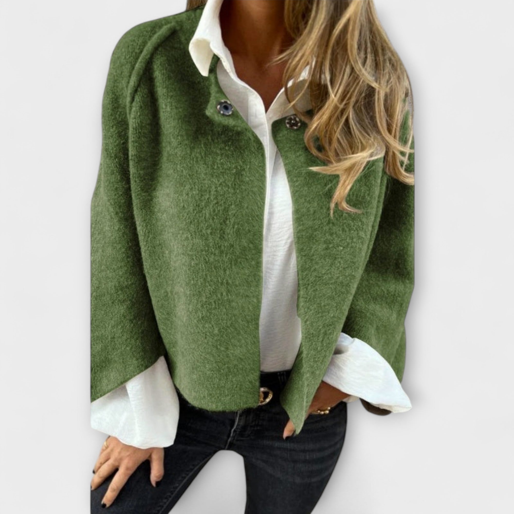 Lena - Beige kurze Jacke mit Rundhalsausschnitt