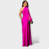 Elisa - Petrolfarbenes One-Shoulder-Kleid mit Raffung