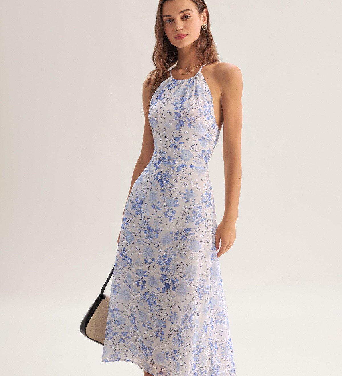 Clarice - Blaues Midikleid mit Blütenmuster